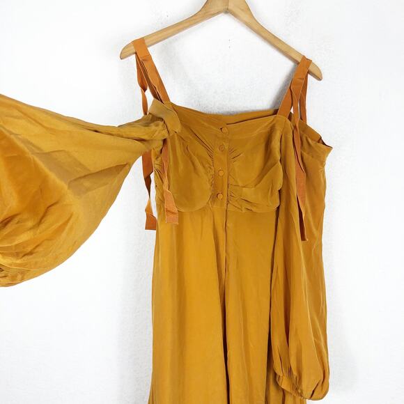 NWOT Silvia Tcherassi Magnolia Silk Midi Dress Small Cold Shoulder Button Front - Picture 9 of 13